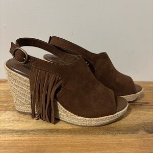 American Eagle Outfitters Brown Espadrille BOHO Wedge Sandals | Wms Sz 9